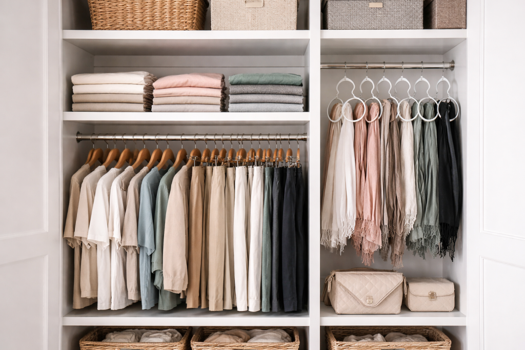 Armadio ordinato per colore e necessità
