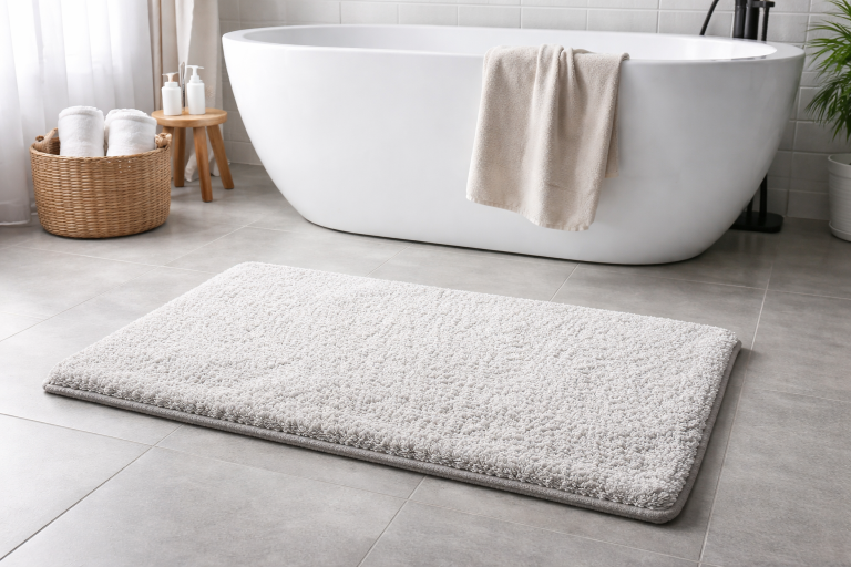Il tappetino del bagno è più sporco di quanto immagini: ogni quanto va lavato (davvero) Tappetino del bagno bianco
