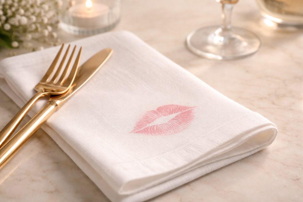 Tovagliolo con macchia di rossetto