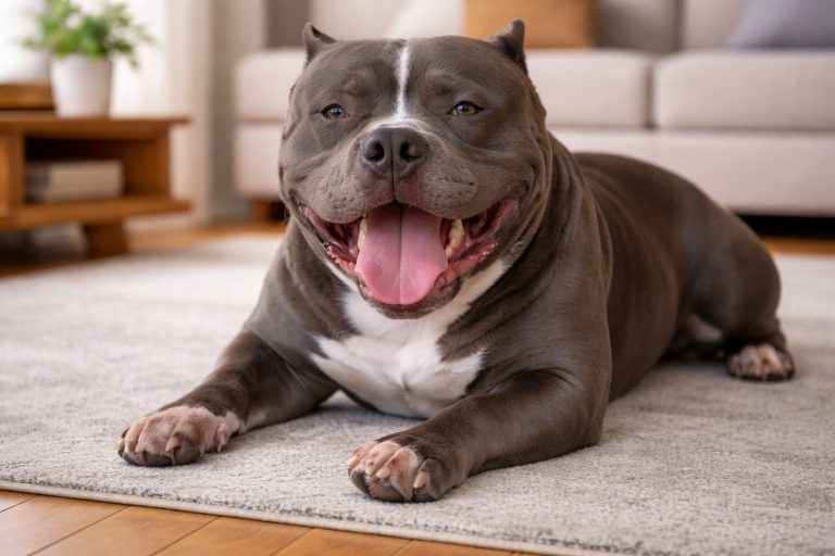 Il cane lecca il neonato, il padre lo rimprovera: quello che succede dopo è esilarante Un american bully grigio (foto: Comeconservare.it)