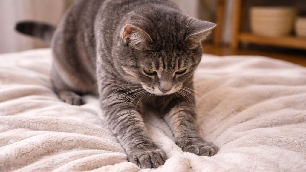 Perché il gatto fa la pasta su di te: cosa ti sta dicendo davvero con le zampe Un gatto grigio che fa il pane (fonte: comeconservare.it)