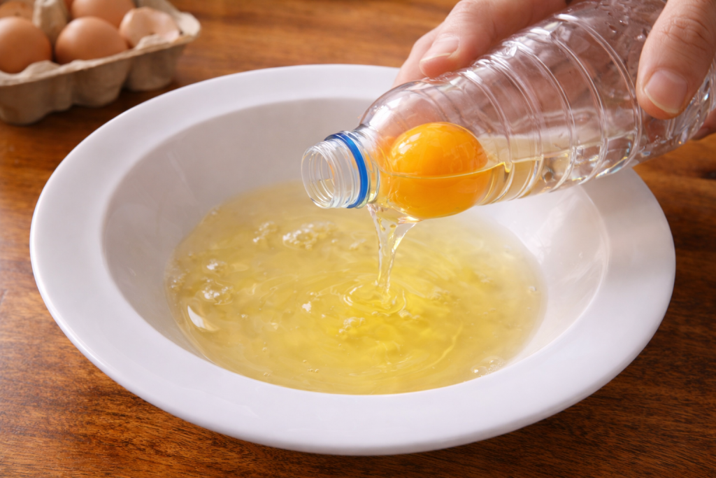 Come separare tuorlo e albume senza romperlo: il trucco della bottiglia che funziona sempre Separare tuorlo e albume con una bottiglia di plastica. Fonte: comeconservare.it
