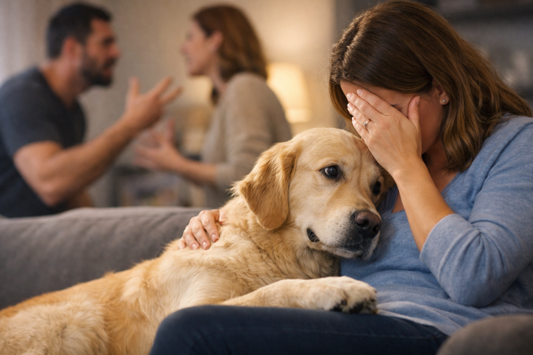 I cani difendono sempre il più debole nei litigi: la scienza spiega questa empatia Un golden retriver che consola il suo umano