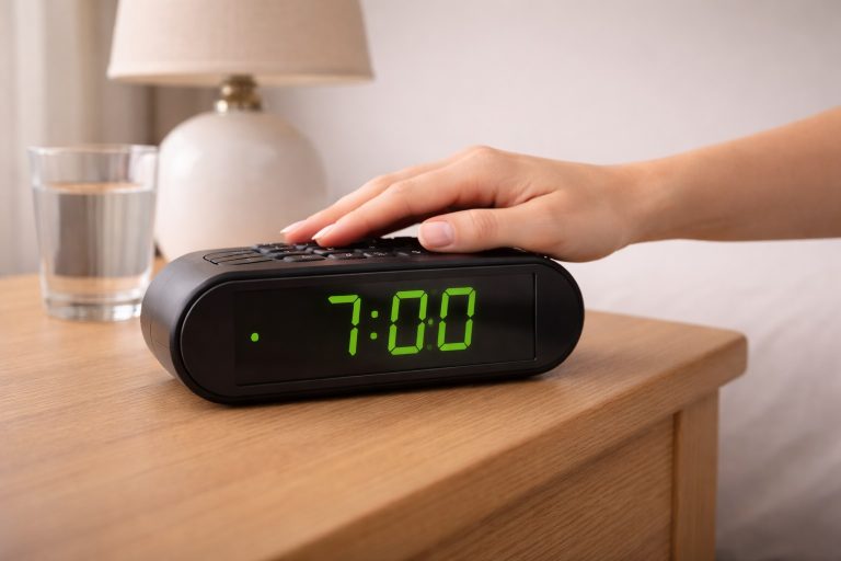 Solo 11 minuti di sonno in più ti proteggono dall’infarto: lo studio che cambia tutto Qualcuno che spegne una sveglia (fonte: Comeconservare.it)