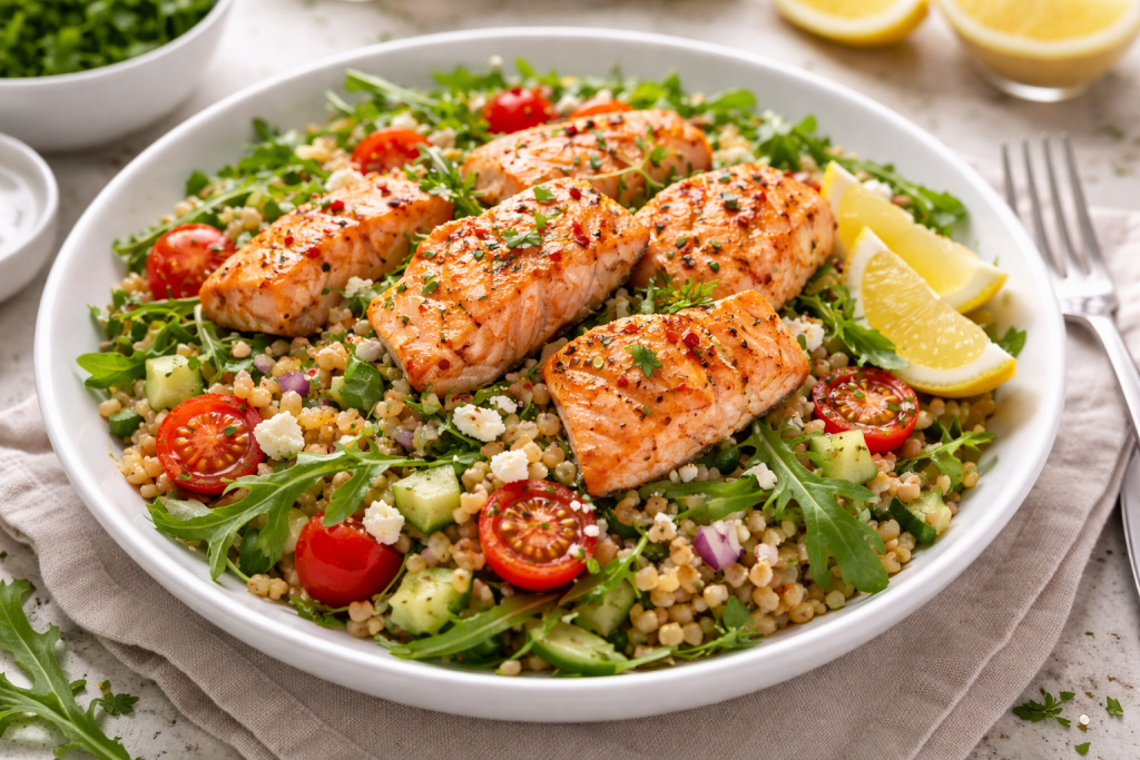 Insalata di farro con salmone e rucola