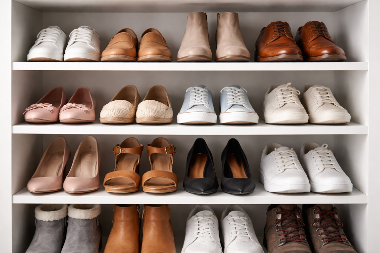 Scarpiera che puzza? Una ciotolina di bicarbonato risolve il problema in 48 ore Scarpiera con diversi modelli di scarpe