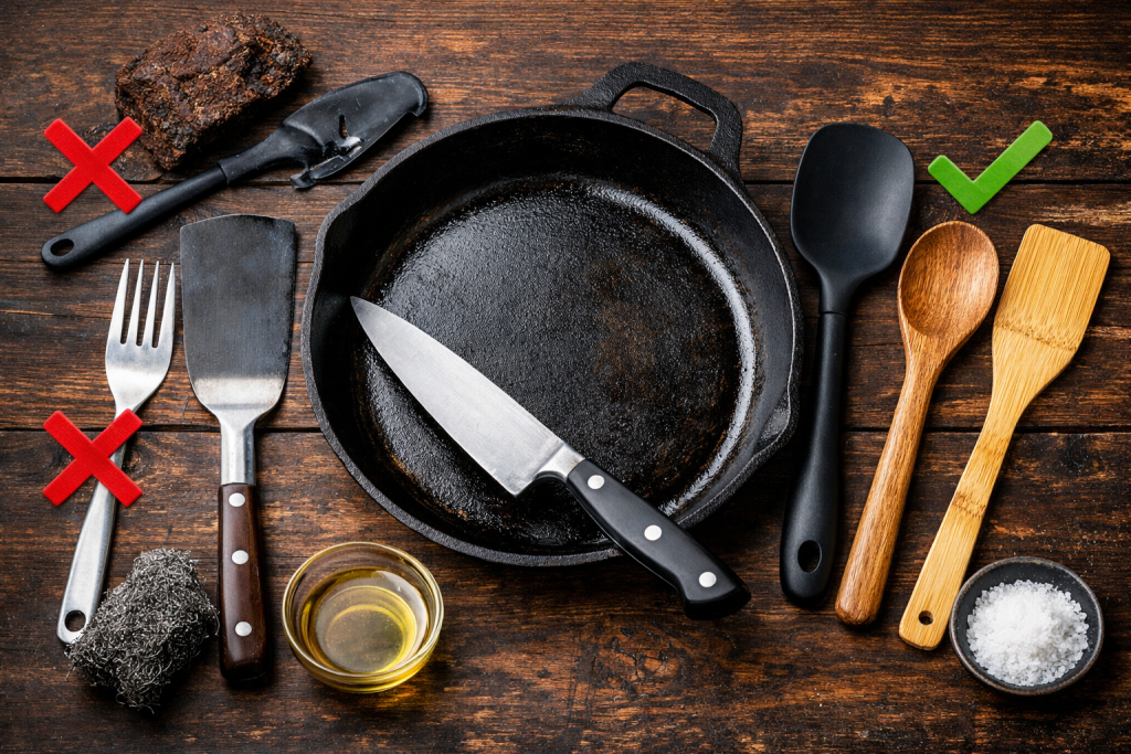 3 utensili che stai usando sulla ghisa e che la stanno rovinando per sempre Utensili da cucina