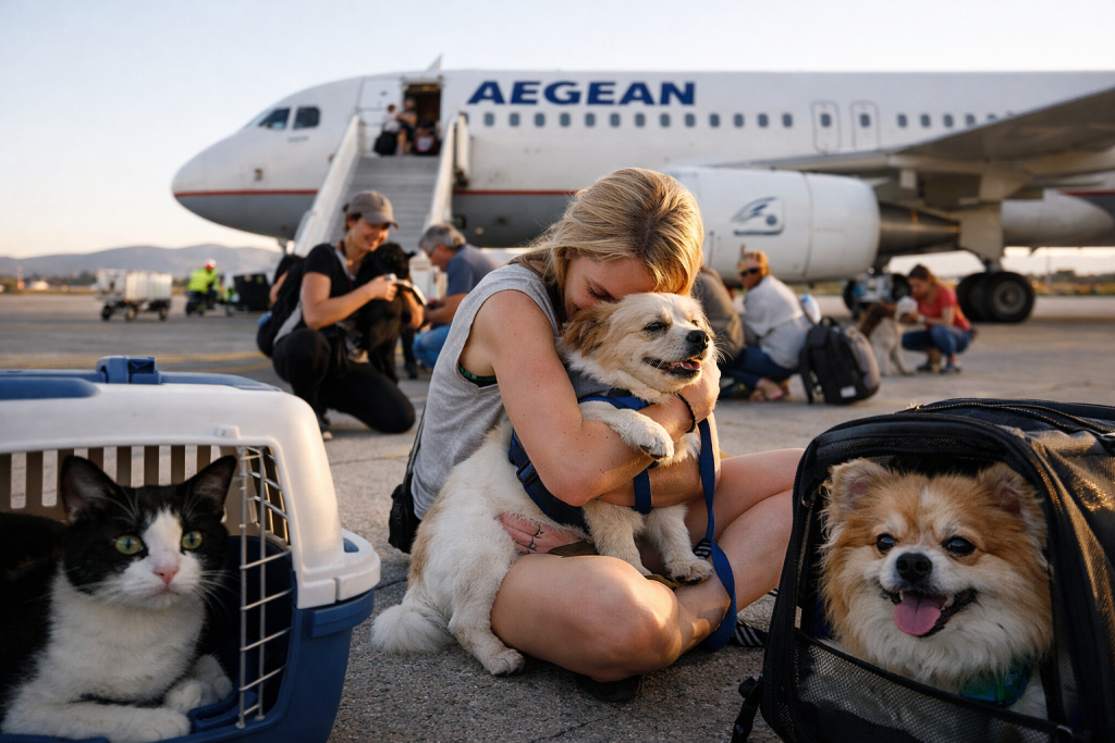 45 cani e gatti salvati dalla guerra: il volo speciale che ha commosso Atene Cani e gatti arrivati ad Atene con un volo speciale