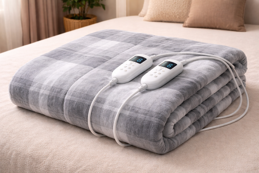 Coperta elettrica a scacchi grigia